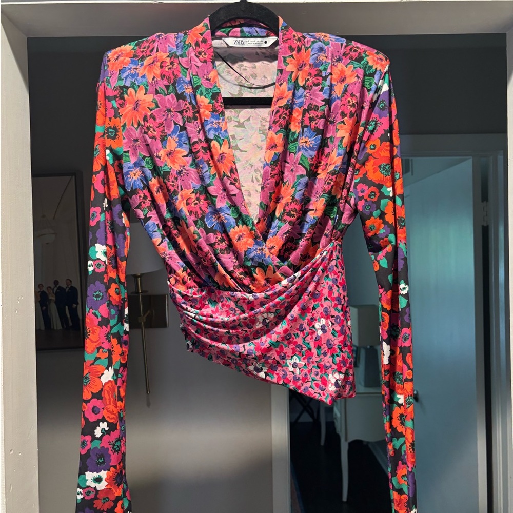 Zara Vibrant Floral Wrap Blouse - Multicolor